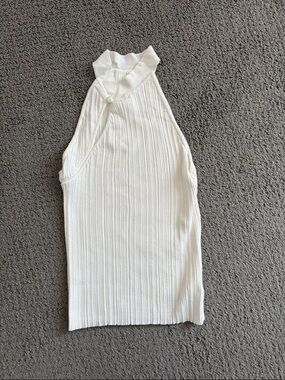 Commense White Ribbed Halter Knit Top